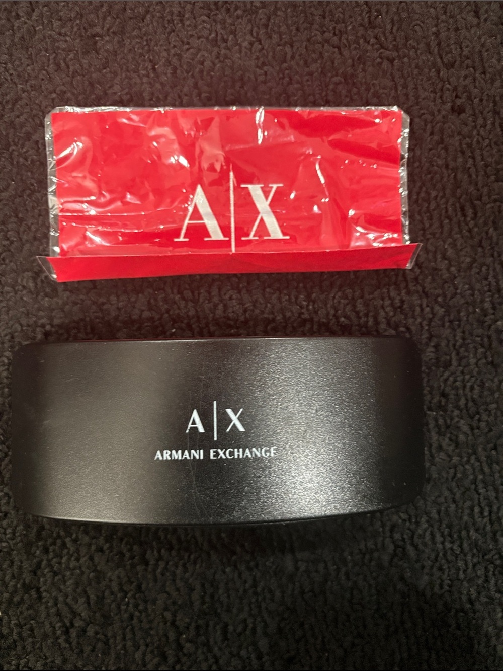 Armani Exchange Black Eyeglasses Case with Red Cleansing Cloth